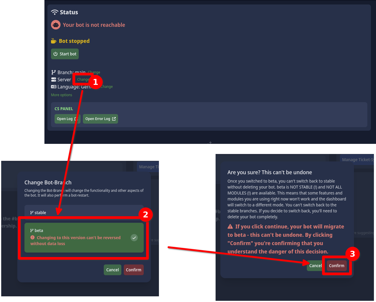 Screenshot che mostra come passare alla versione beta